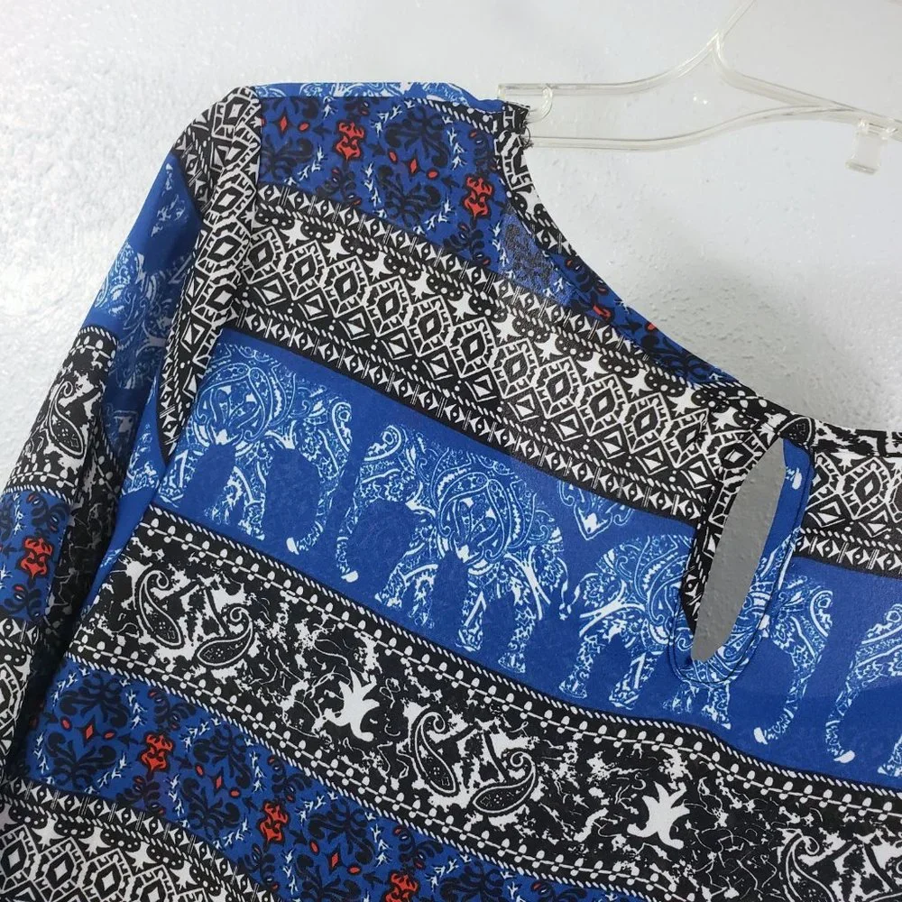 Wishful Park Women's Blue Long Sleeve Scoop Neck Large Top Tunic Shirt Blouse - Picture 8 of 12